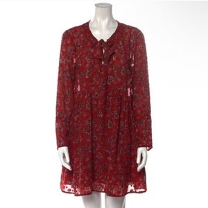 ba&sh Long Sleeve Chiffon Floral Tie Mini Dress Size Small